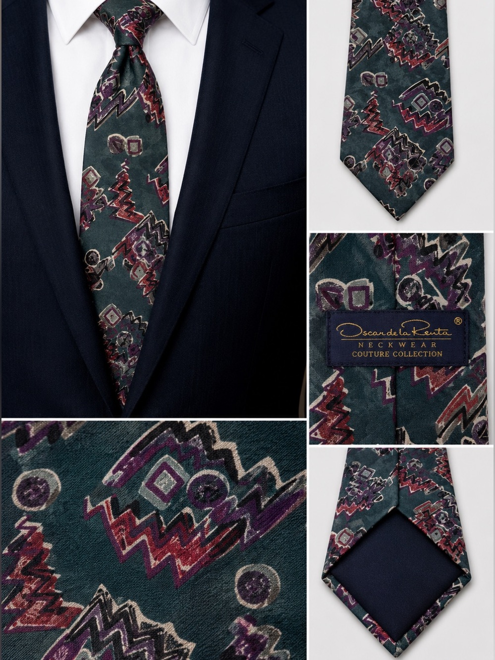 Oscar de la Renta Blue and Purple Silk Tie